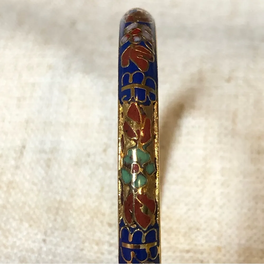 Vintage cloisonné blue hinged bangle bracelet - Image 5