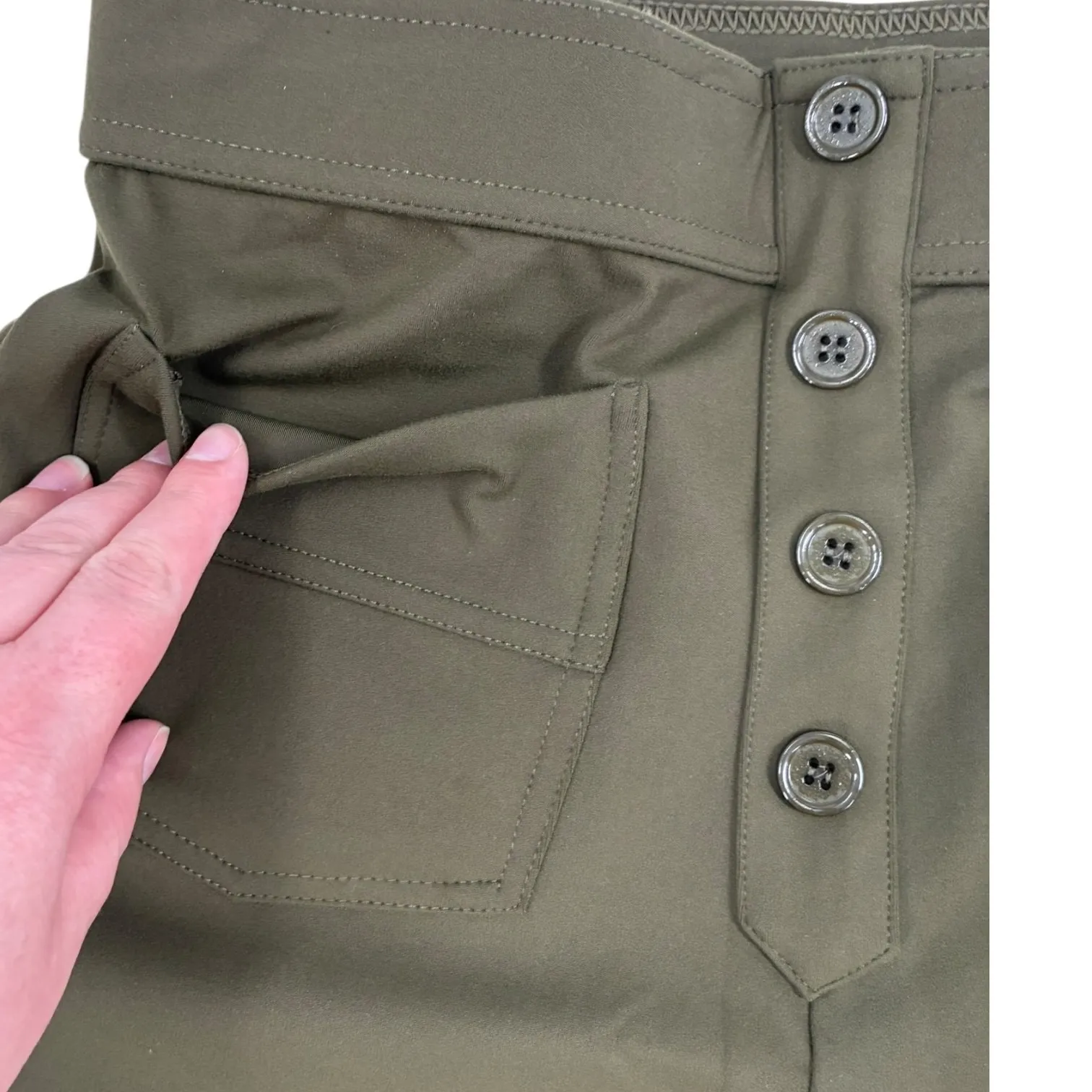 Halara High Waisted Wide Leg Pants Olive Green Button Fly Pockets Size M - Image 3