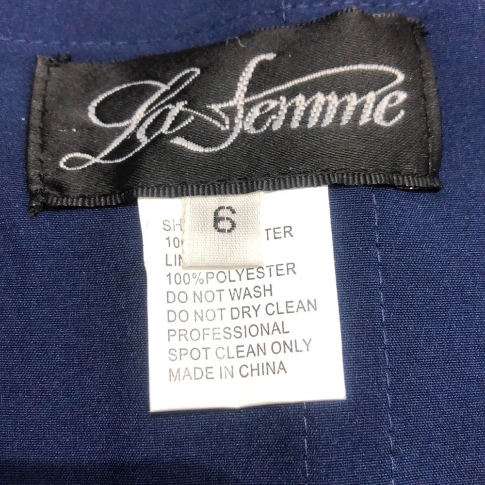 La Femme Gathered Lace Mermaid Gown Navy 24926 Size 6 NWT - Image 8