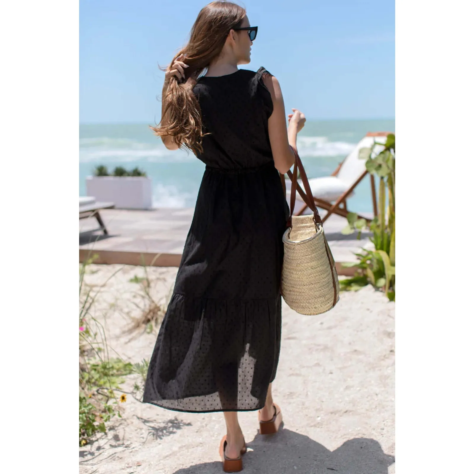 Emerson Fry India collection Surya Swiss dots organic cotton black maxi dress S - Image 2