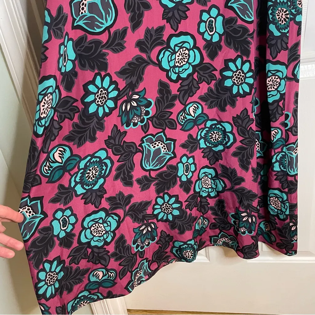 Weekend Max Mara Floral Print Aral Silk Midi Dress Purple Black and Teal Size 4 - Image 2