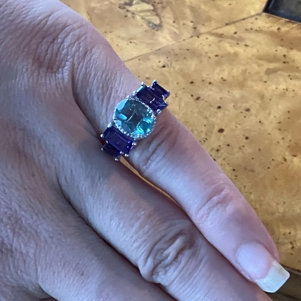 Fluorite African Amethyst Art Deco Ring Size 5 Purple - Image 5