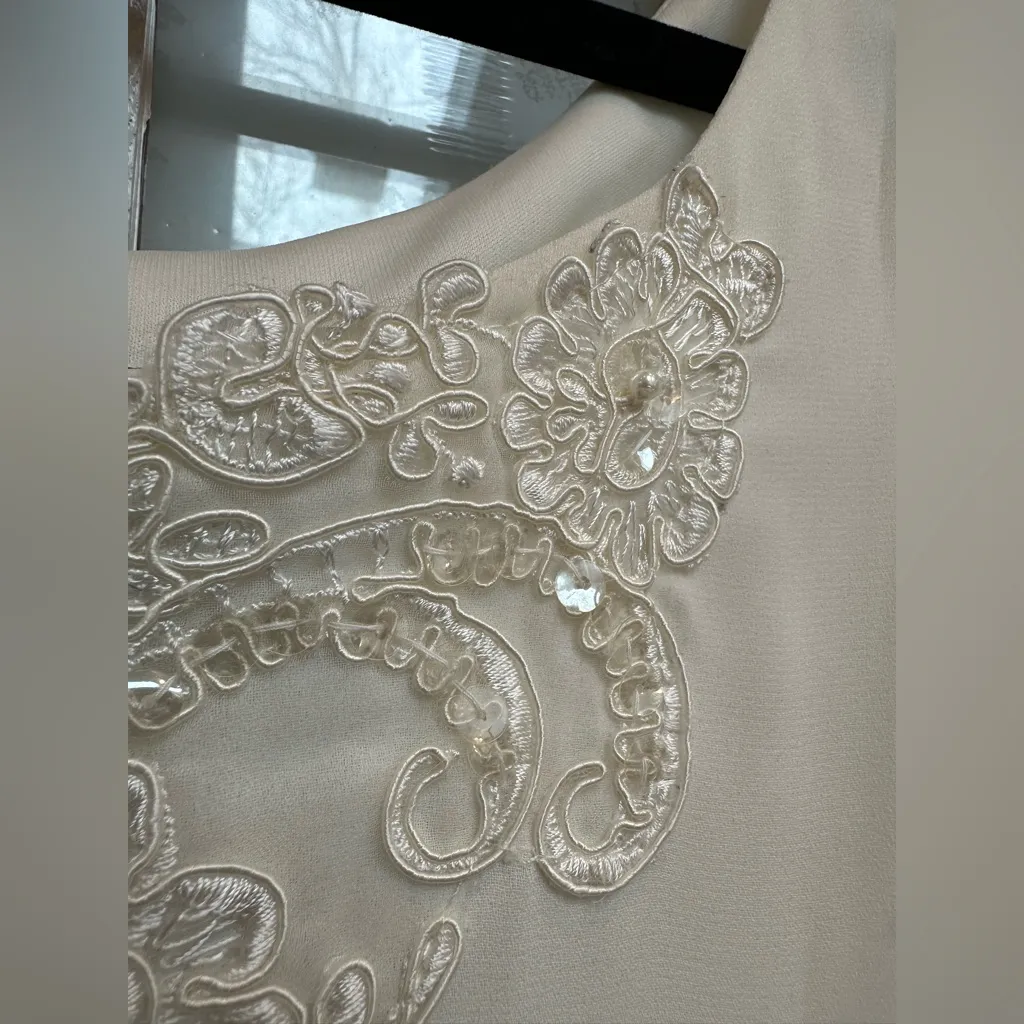 Vintage Midnight Velvet 80’s White Midi Dress Embroidered Sequin Wedding Size 16 - Image 7