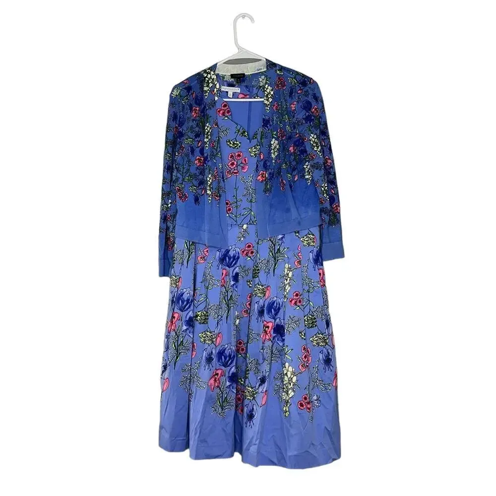 Talbots RSVP Blue Floral Fit & Flare Dress &‎ Matching Cardigan Size 10 - Image 4