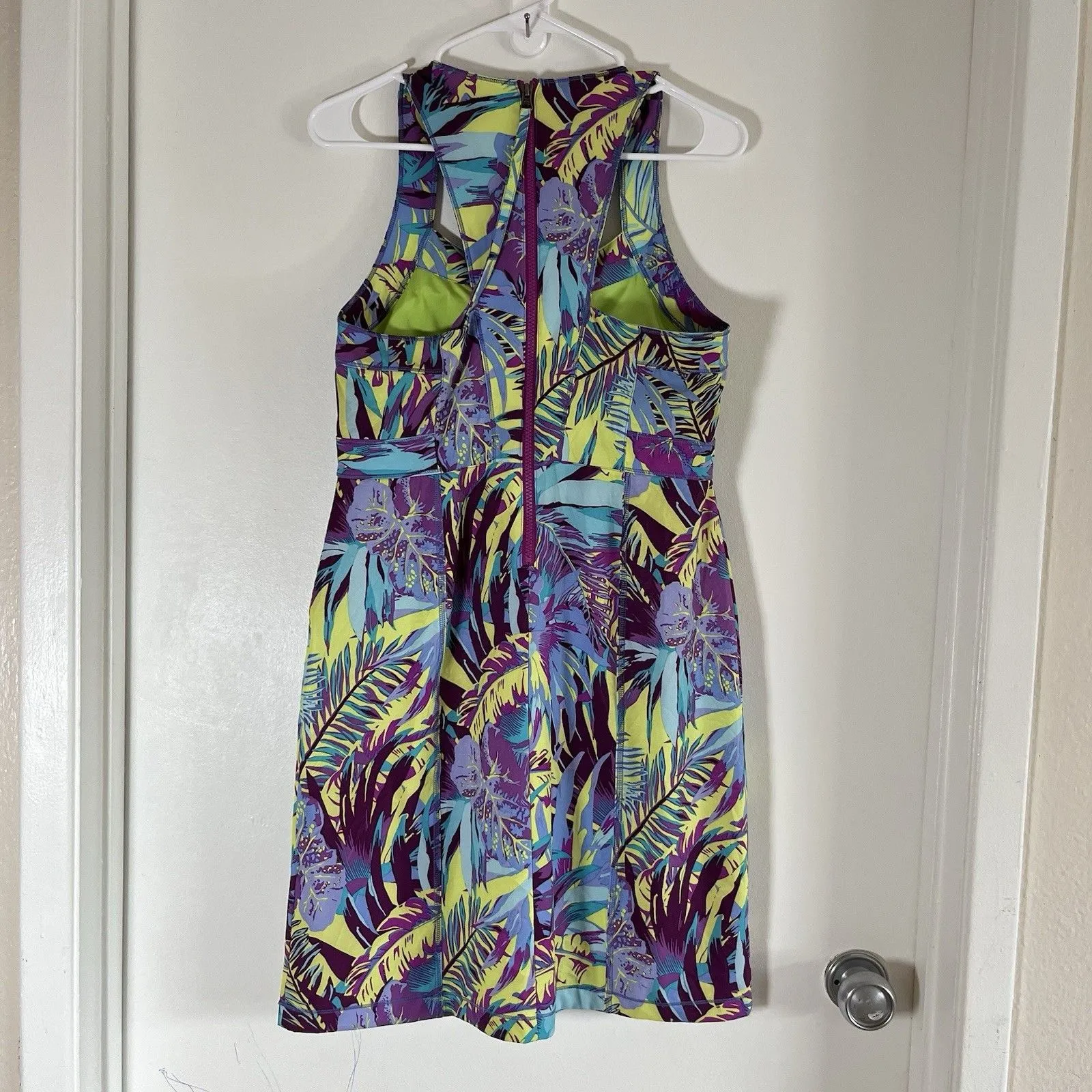 Title Nine Dress 8 Multicolor Trouble Nimblene Tropical Blue Purple Zip Pocket - Image 2