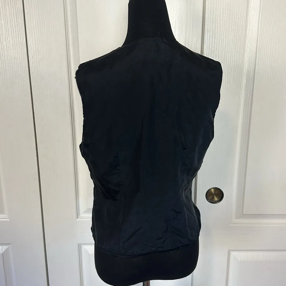 VTG SPENCER JEREMY BLACK PATCHWORK BUTTON UP VEST BLOUSE SLEEVELESS SILK - Image 3