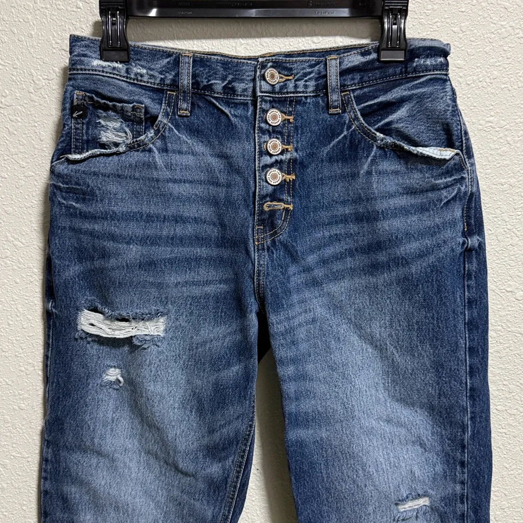 KAN CAN Jeans Women's 7/27 Distressed Button Fly Straight Leg Denim Blue - Image 4