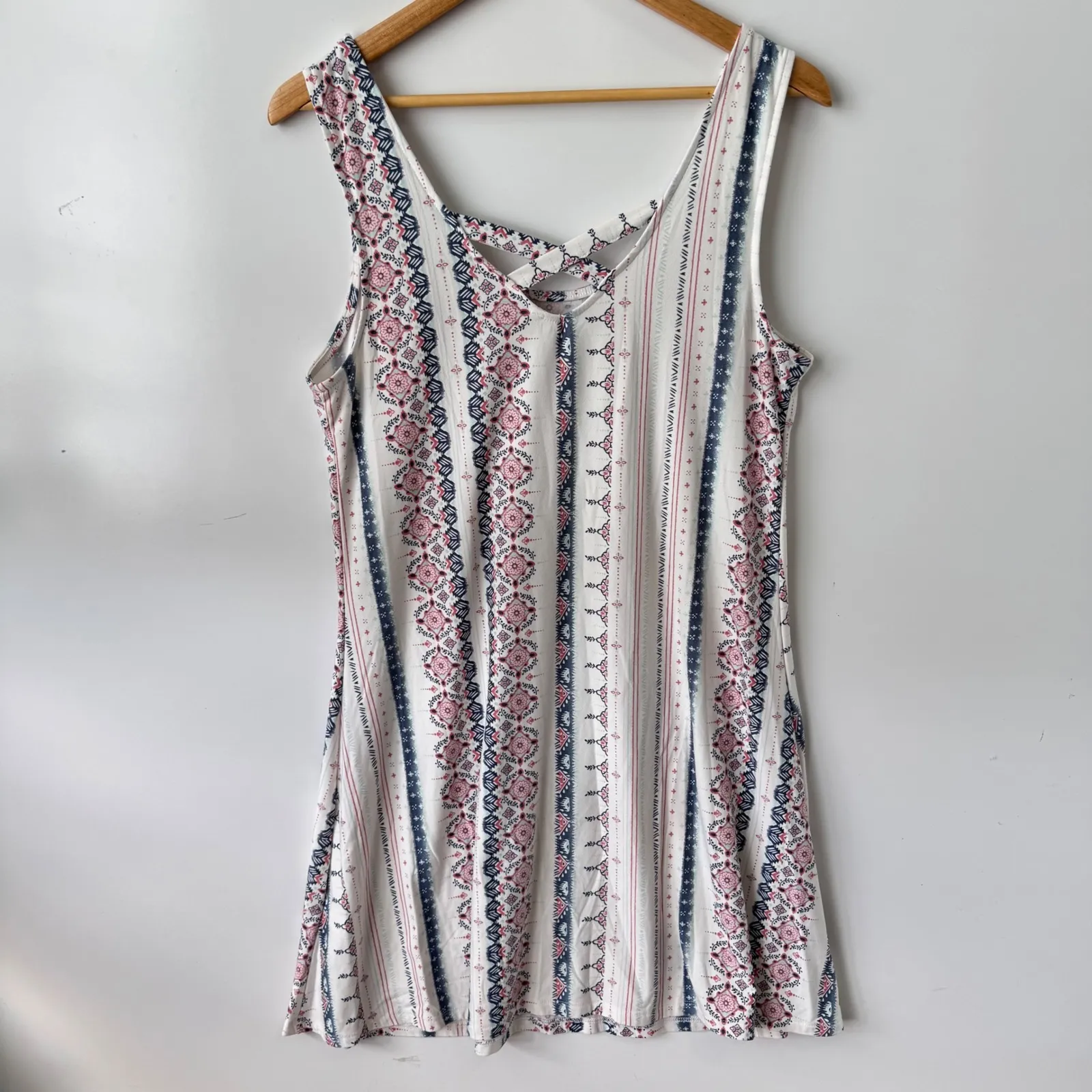 Mudd‎ Y2K Sleeveless Dress Casual Mini Sundress Striped Back Cutout Size L - Image 3