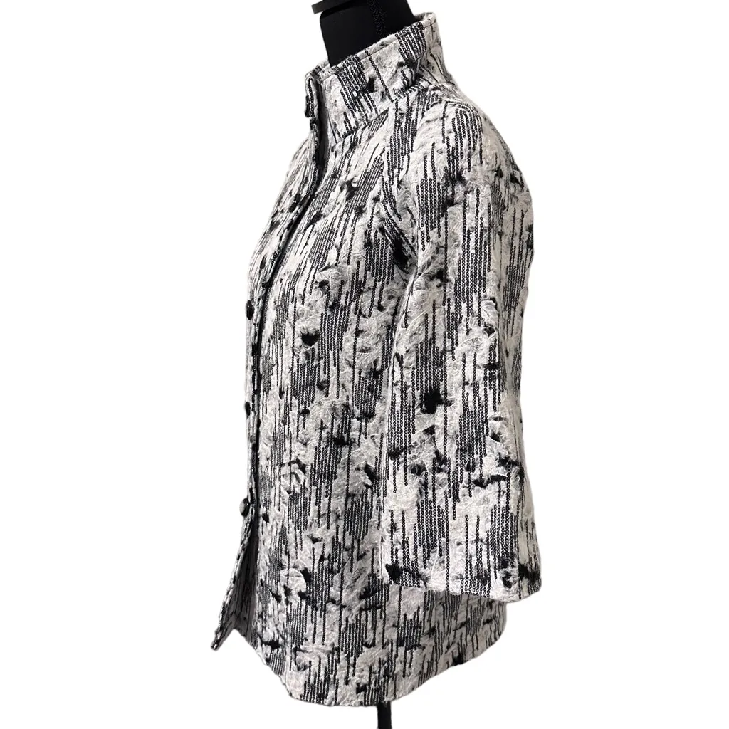 Peck & Peck Jacket Womens‎ Small 3/4 Sleeve White & Black Pocket Sequins New - Image 3