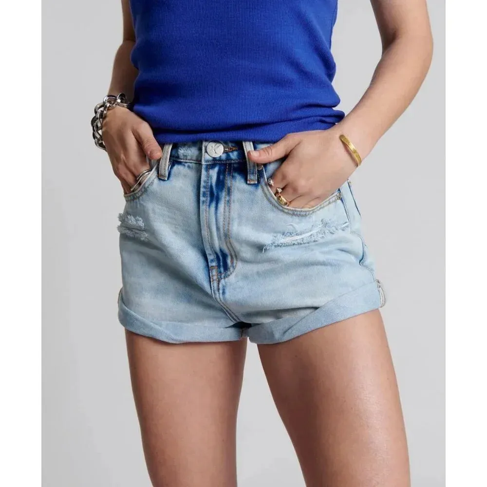 One Teaspoon Bandit High Waist Denim Short in Blue Tornado 25 New Womens Jeans - Image 13