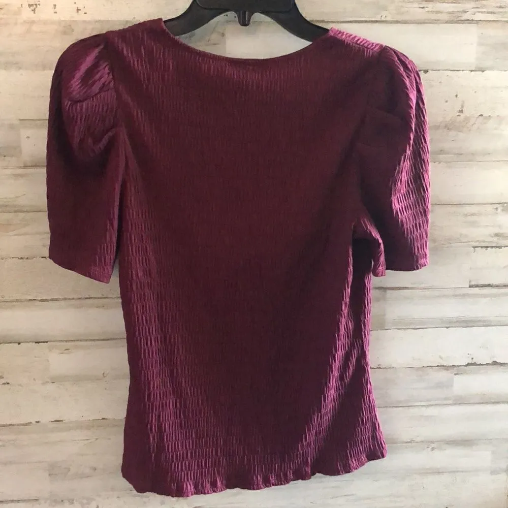 💕5️⃣for25 A New Day Maroon v neck puffed sleeves has stretch size small - Image 4