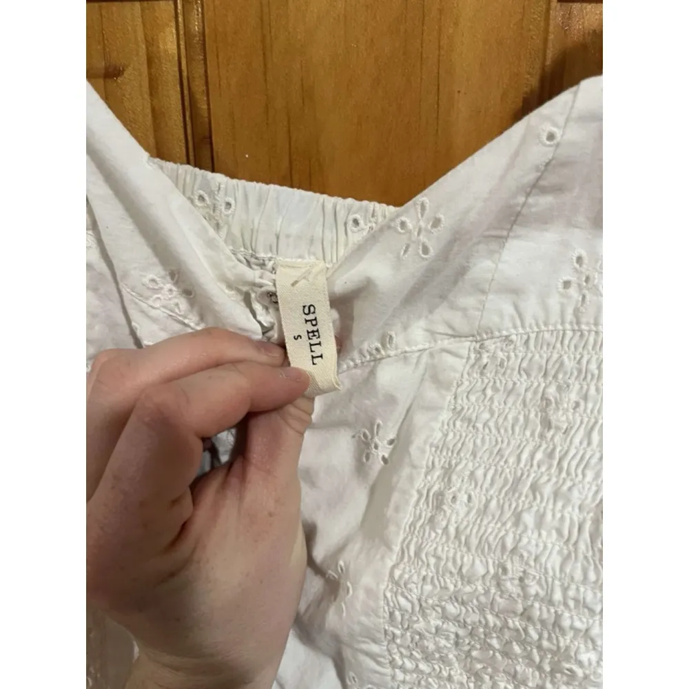 Womens Spell Bo & The Gypsy Organic Cotton Eyelet Mini Dress White Size Small - Image 2