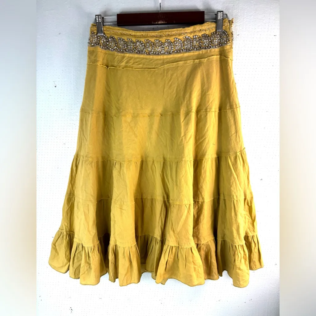 Simeon S Beaded Tiered Mustard Mini Skirt Gold - Image 8