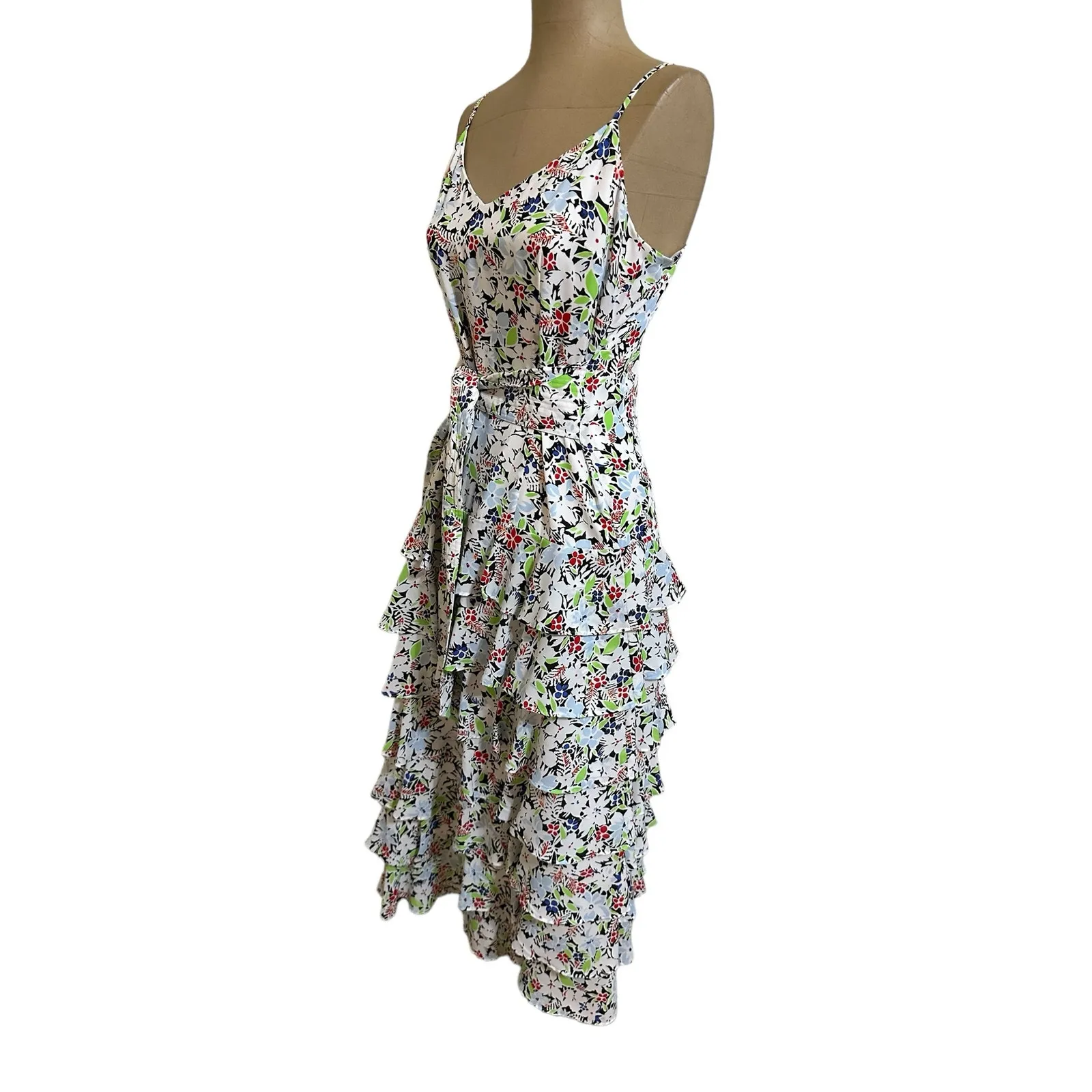 Likely Midi Dress Ariella Pink Floral Print Belted Ruffle Skirt New - Image 9