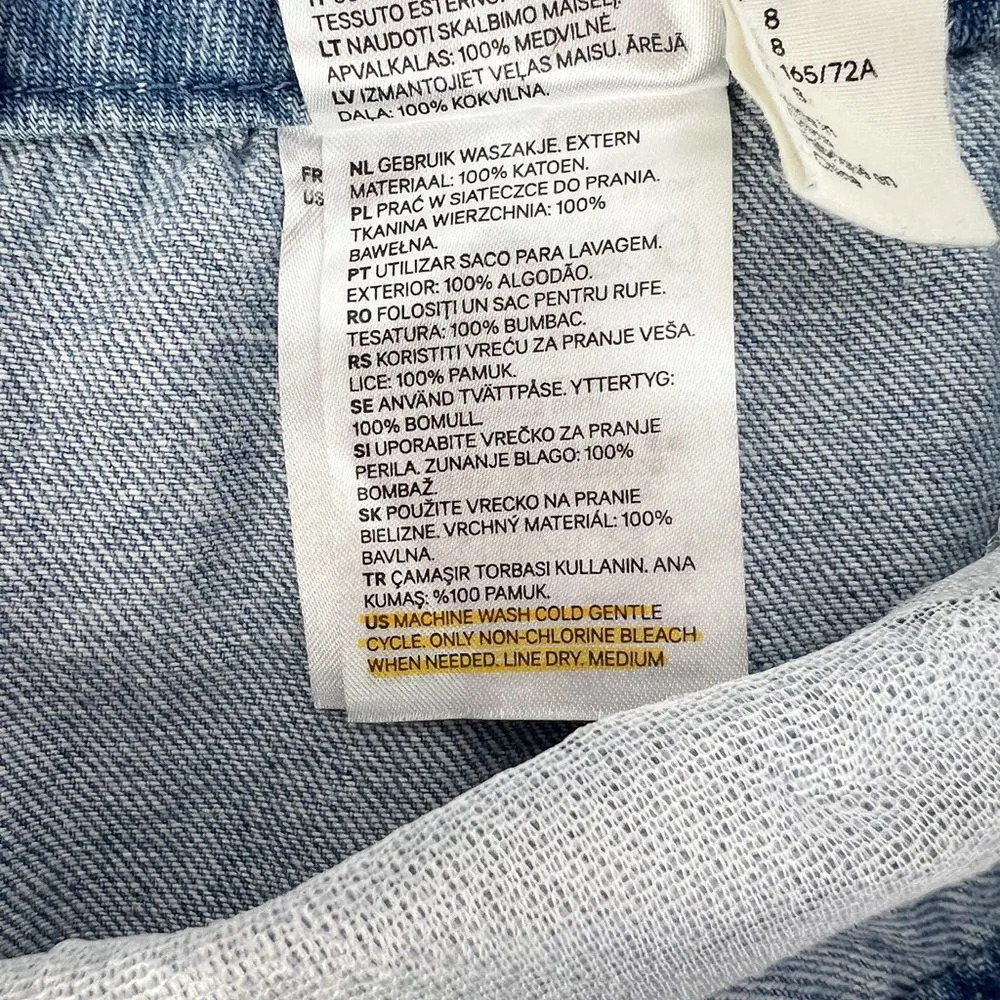 H&M x Coachella Light Wash Denim Jean Mini Skirt Floral Embroidered Size 8 - Image 6