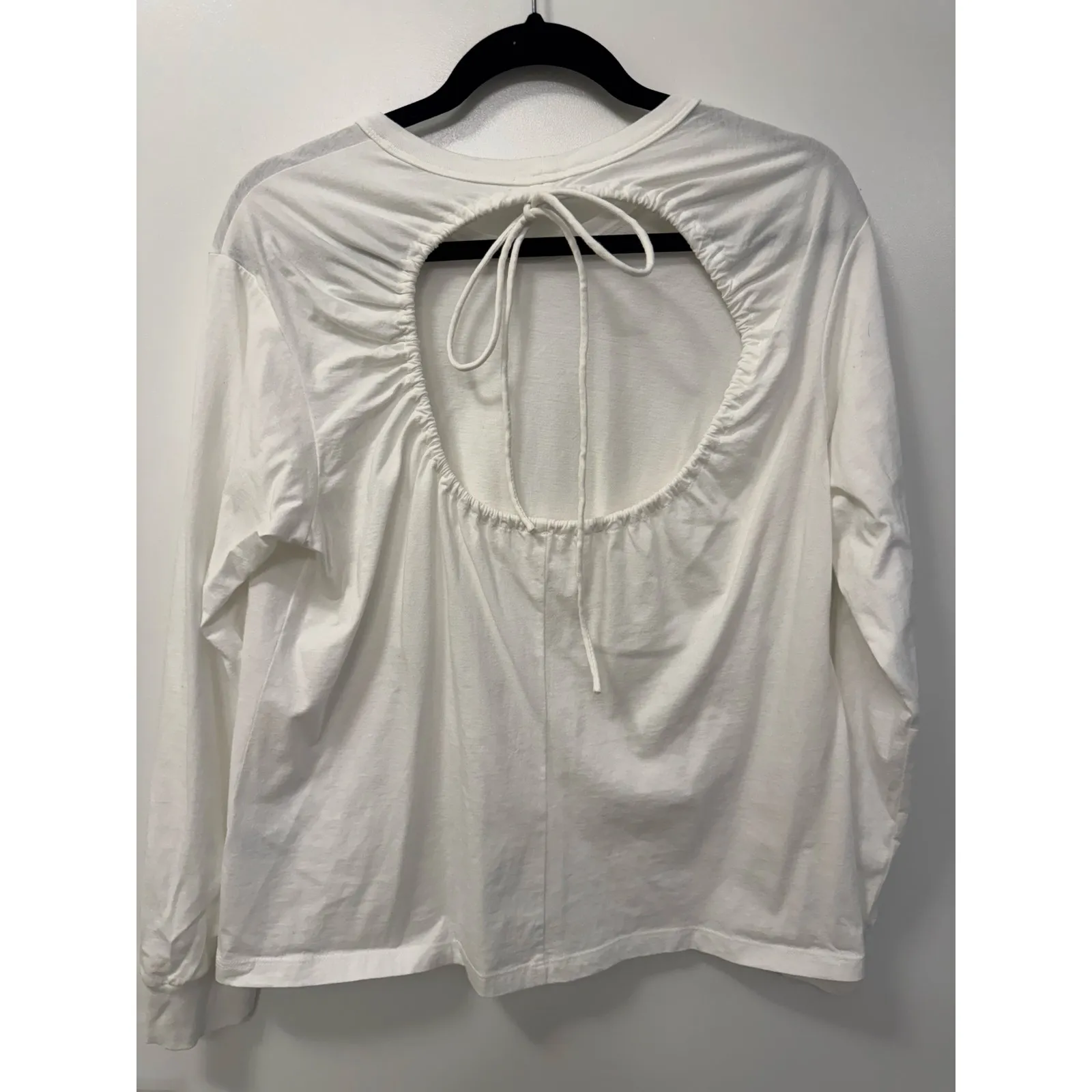 A.L.C Marco T-Shirt Women's L White Cotton Open Tie Back Crew Neck Long Sleeve - Image 5