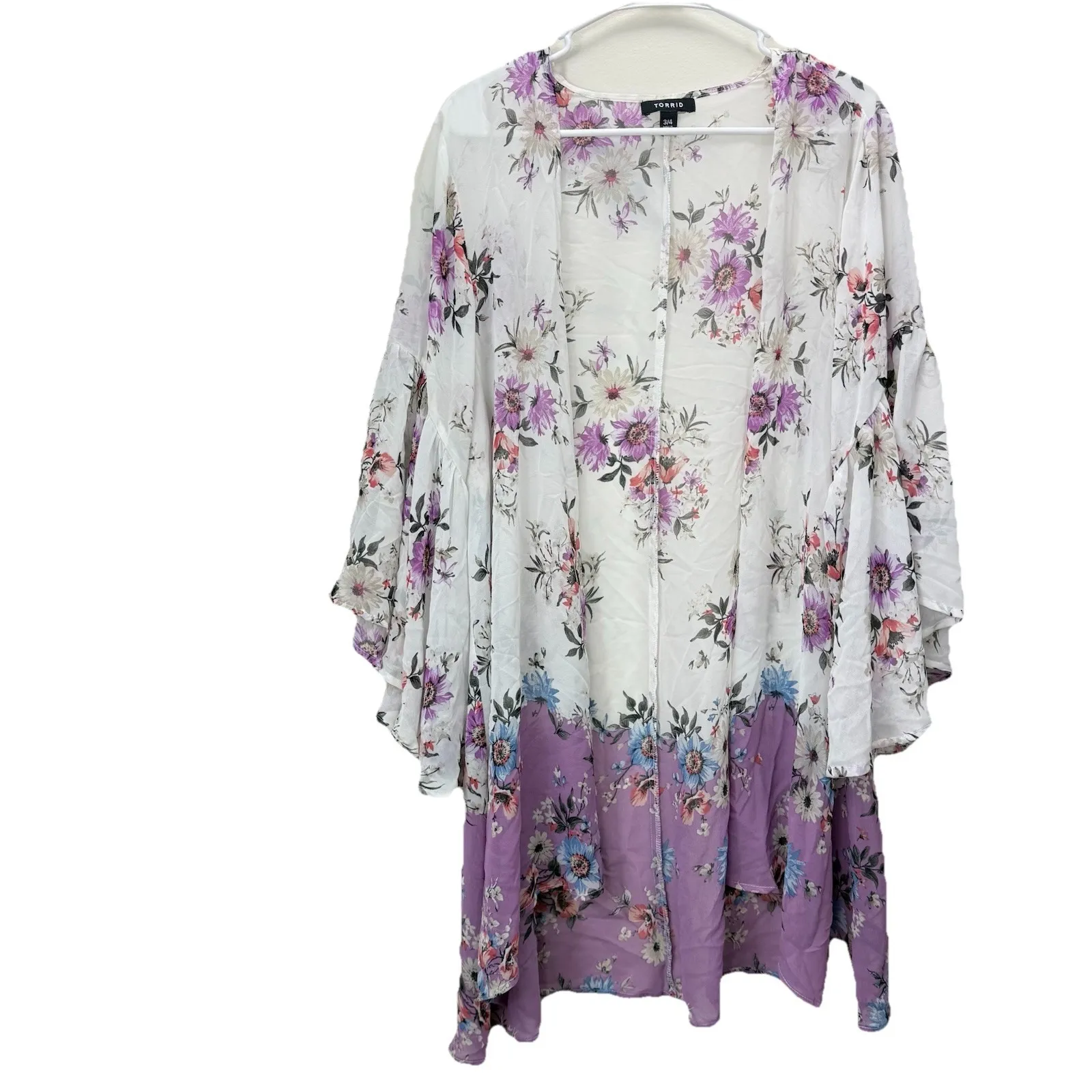 Torrid White Purple Floral Bell Sleeve Chiffon Open Kimono Size‎ 3X 4X - Image 6