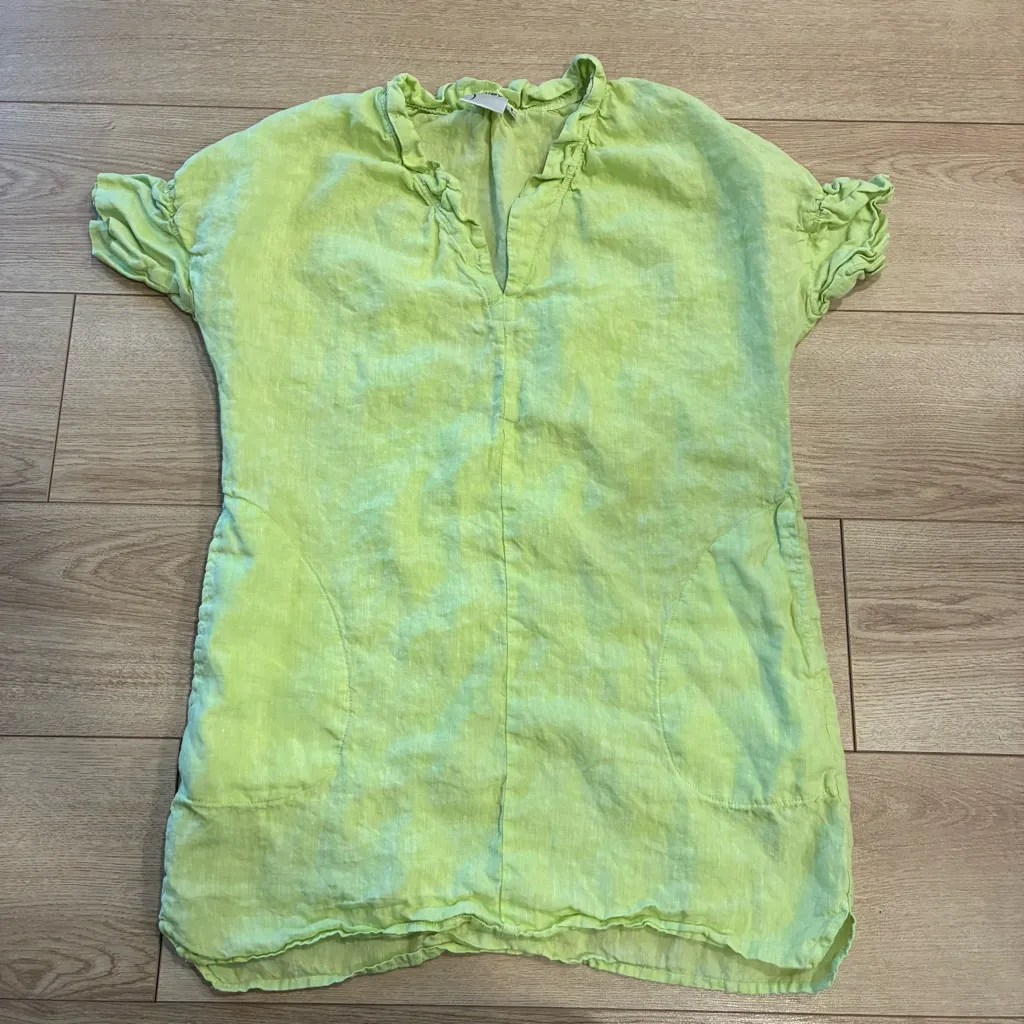 Finley Women’s Neon Green Linen Tunic Short Sleeve V - Image 2