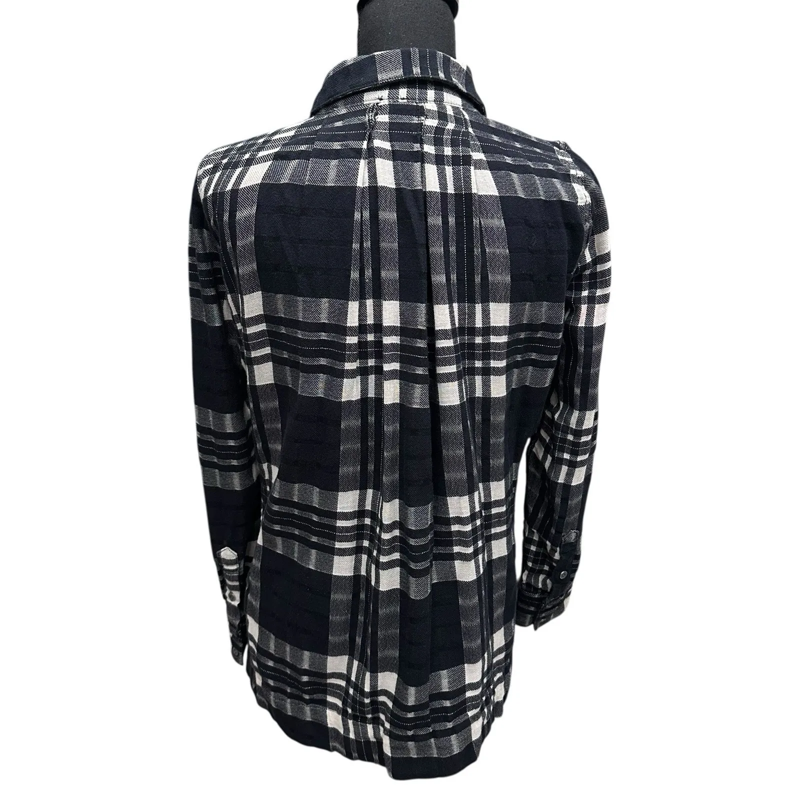 Free People Baby‎ Blues Plaid Tunic Top Women's Size XS Babydoll Black White - Image 6