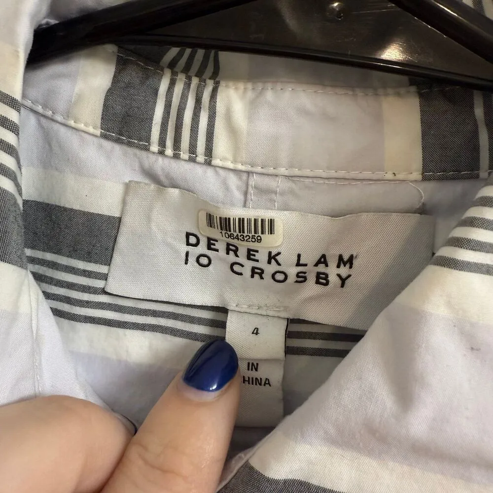 Derek Lam 10 Crosby Grey Striped Tie Top Size 4 - Image 3