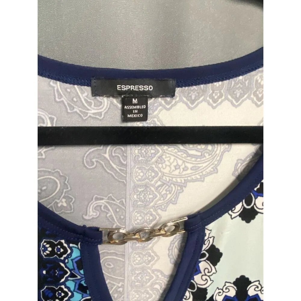 Espresso Tank Dress Women's Medium Multicolor Paisley Chain Notch Neck B74 - Image 5