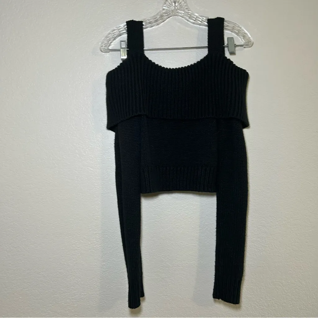 Moon River Anthropologie Off the shoulder cable knit cropped black sweater small - Image 7
