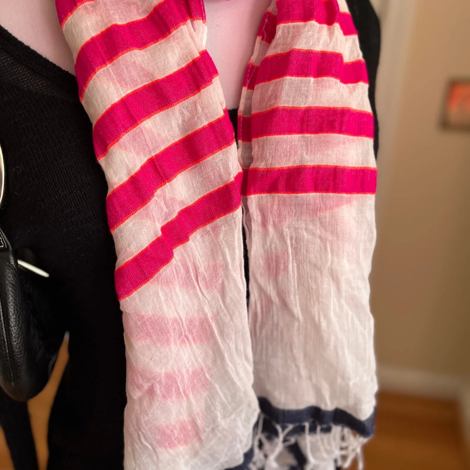 Target | White + Hot Pink Stripe Crinkle Sheer Scarf | 2010s - Image 4