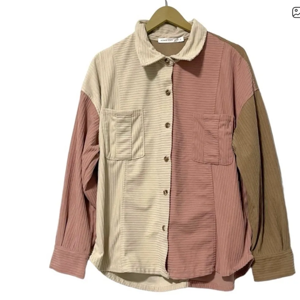 Altar'd State Size M Colorblock Corduroy Shacket Jacket Brown Pink Oversized - Image 2