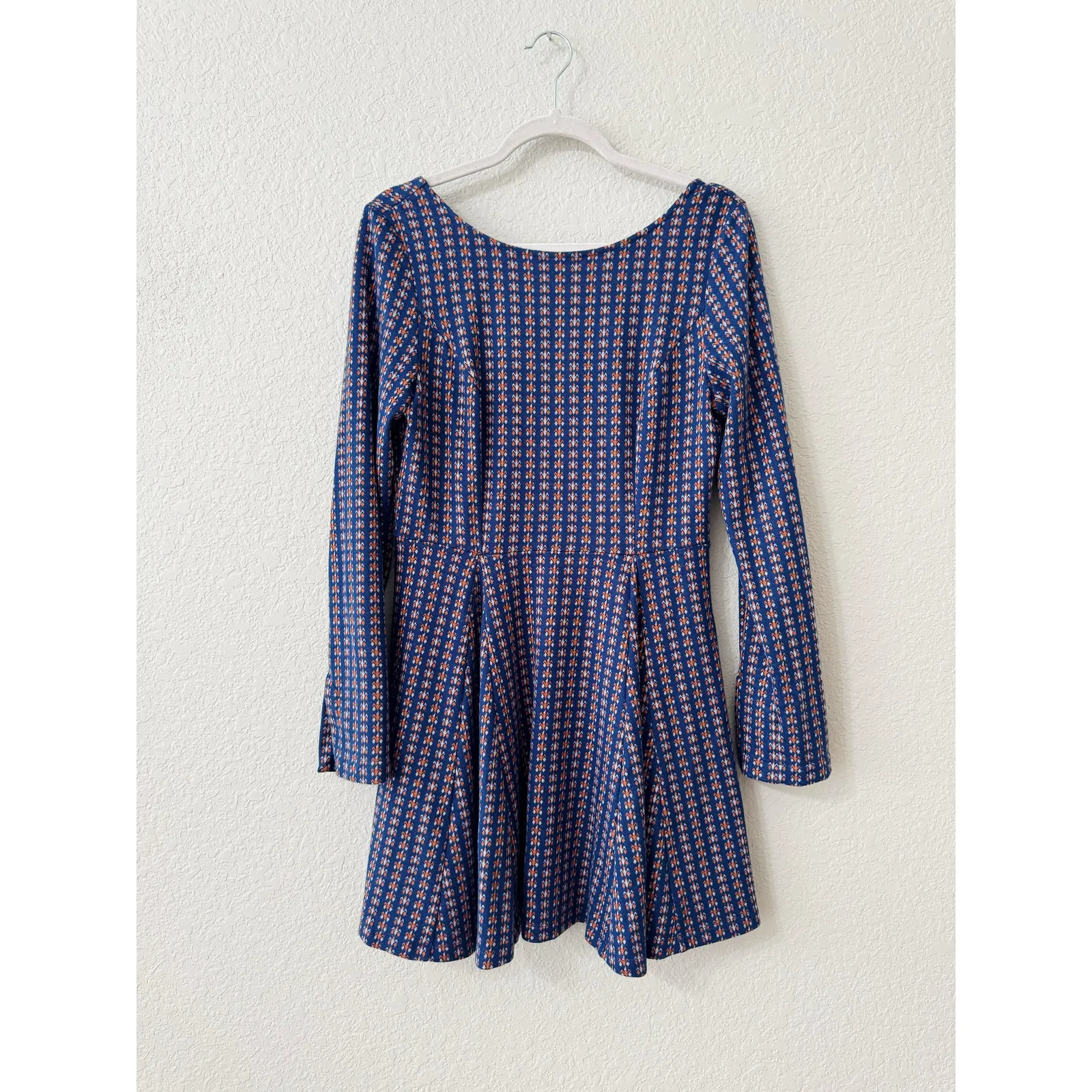 Anthropologie Jacquard A-Line Sweater Knit Mini Dress Navy Orange Size S - Image 2