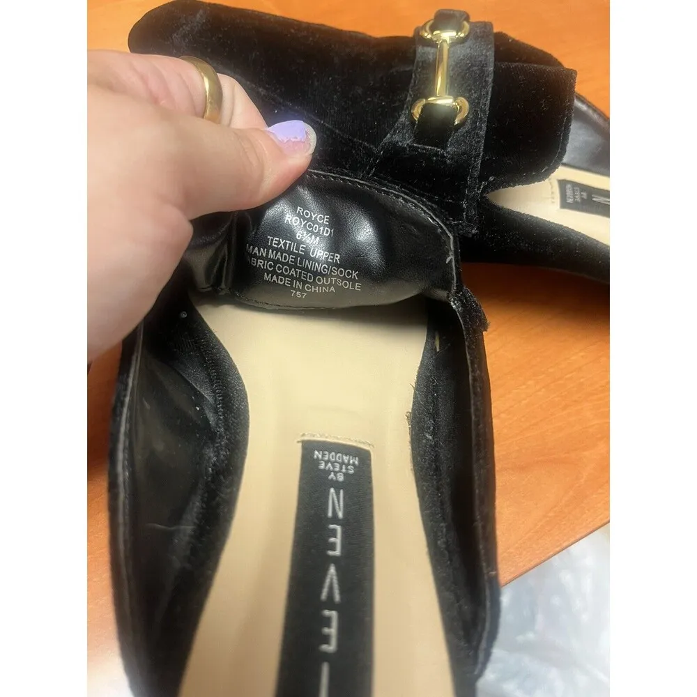 Steven By Steve Madden Women’s Velveteen Mules “Royce” Black  Size 6.5  Horsebit - Image 9