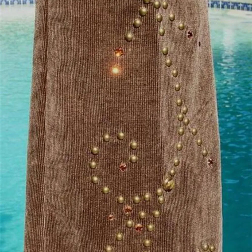 Cache Velvet Corduroy Embellished Pant New Ice Brown Stretch $178 10/12 L NWT - Image 6