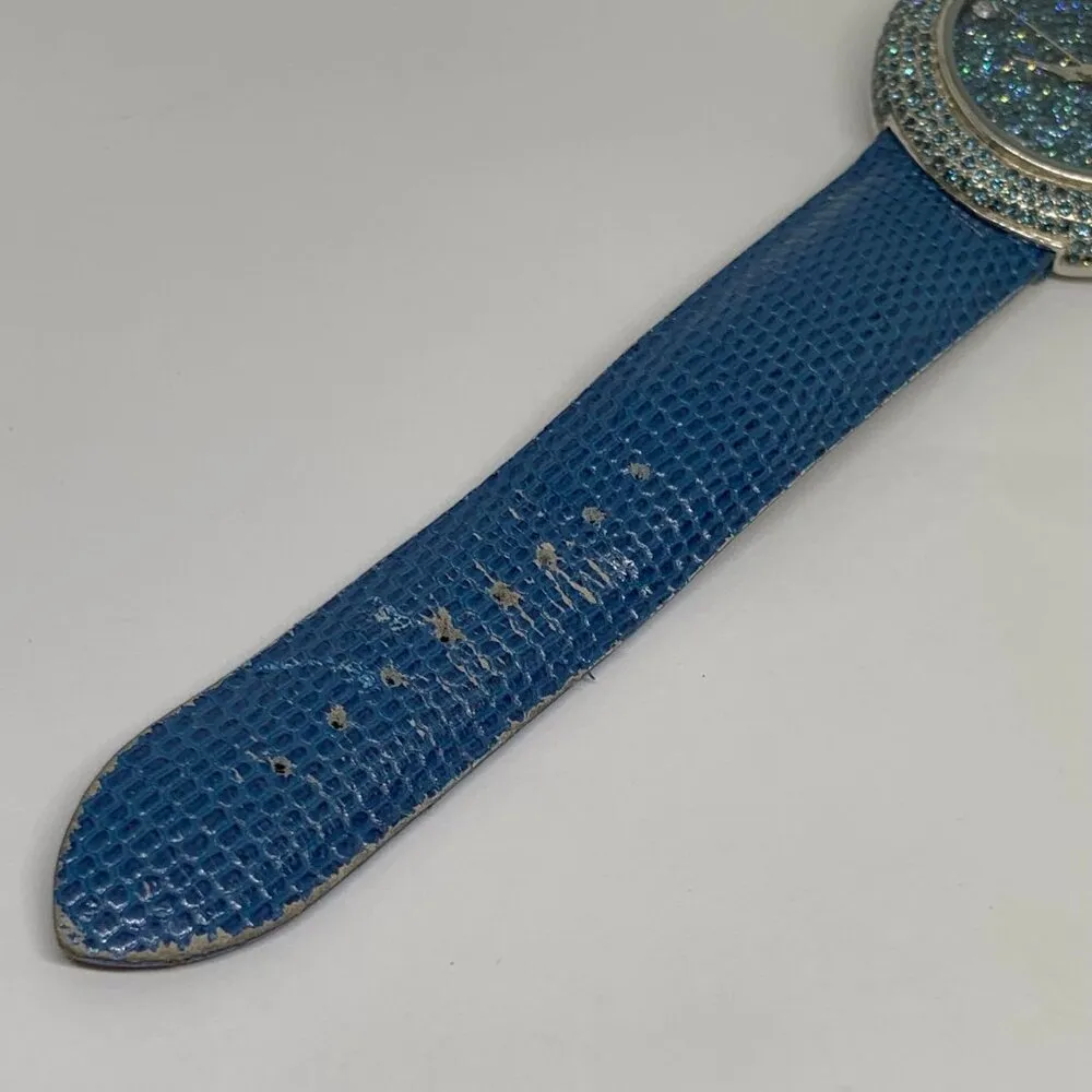 Sigal women’s quartz analog watch blue crystals dial bezel 39mm silver tone runs - Image 4