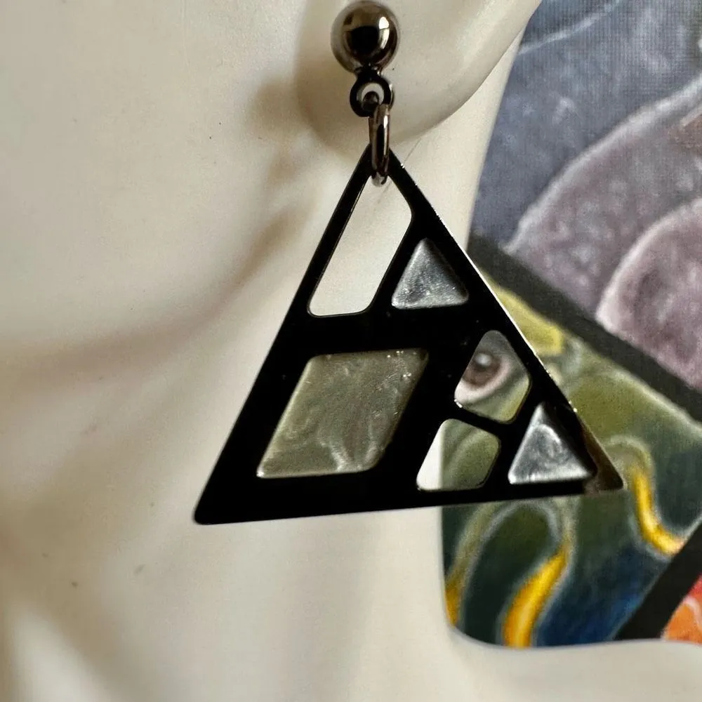 Grey abalone triangle post earrings Gray - Image 3