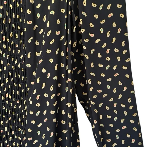 Vtg Neiman Marcus Black Paisley Shirred Secretary Dress sz 10 Modest Union 80s‎ - Image 4
