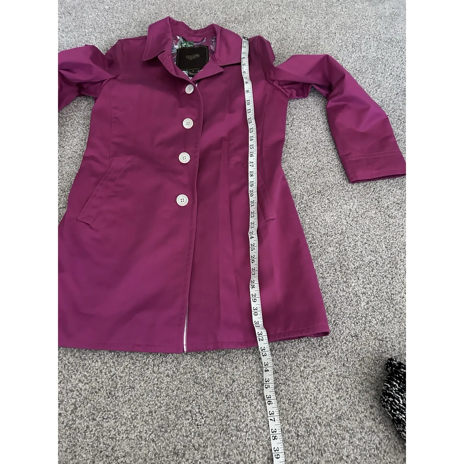 Coach Women's Trench Pink Rain‎ Coat, Lined floral print, Size Small S - Image 5