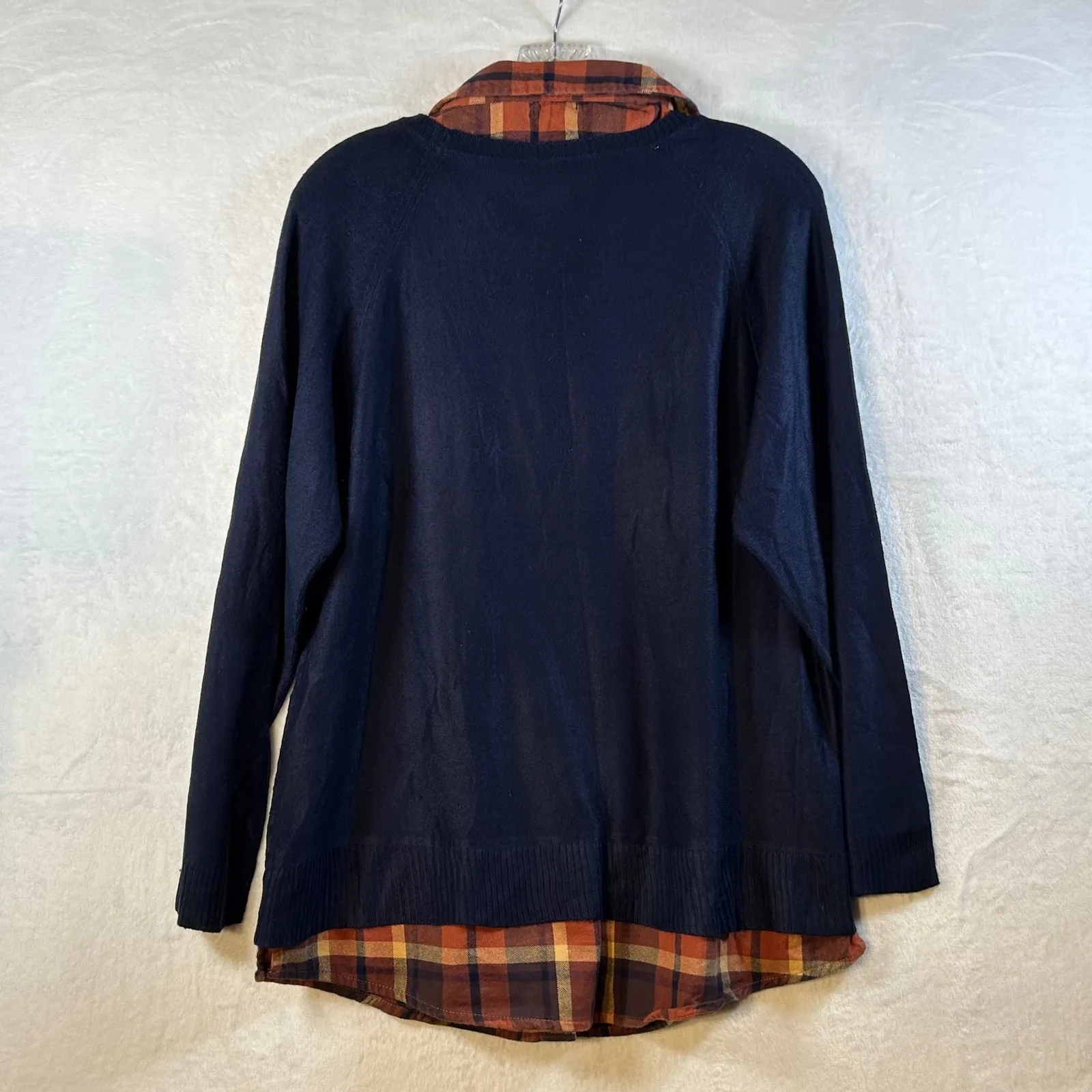 HOPE & HONEY Women's Navy Blue Plaid Layered Sweater Top Size PL - Image 3