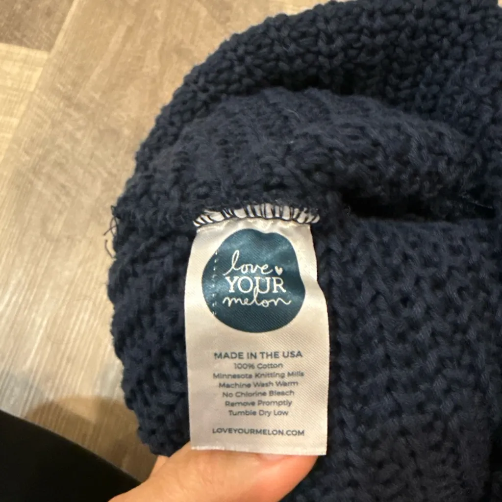 Love Your Melon Navy Knit beanie with Tan Pom - Image 2