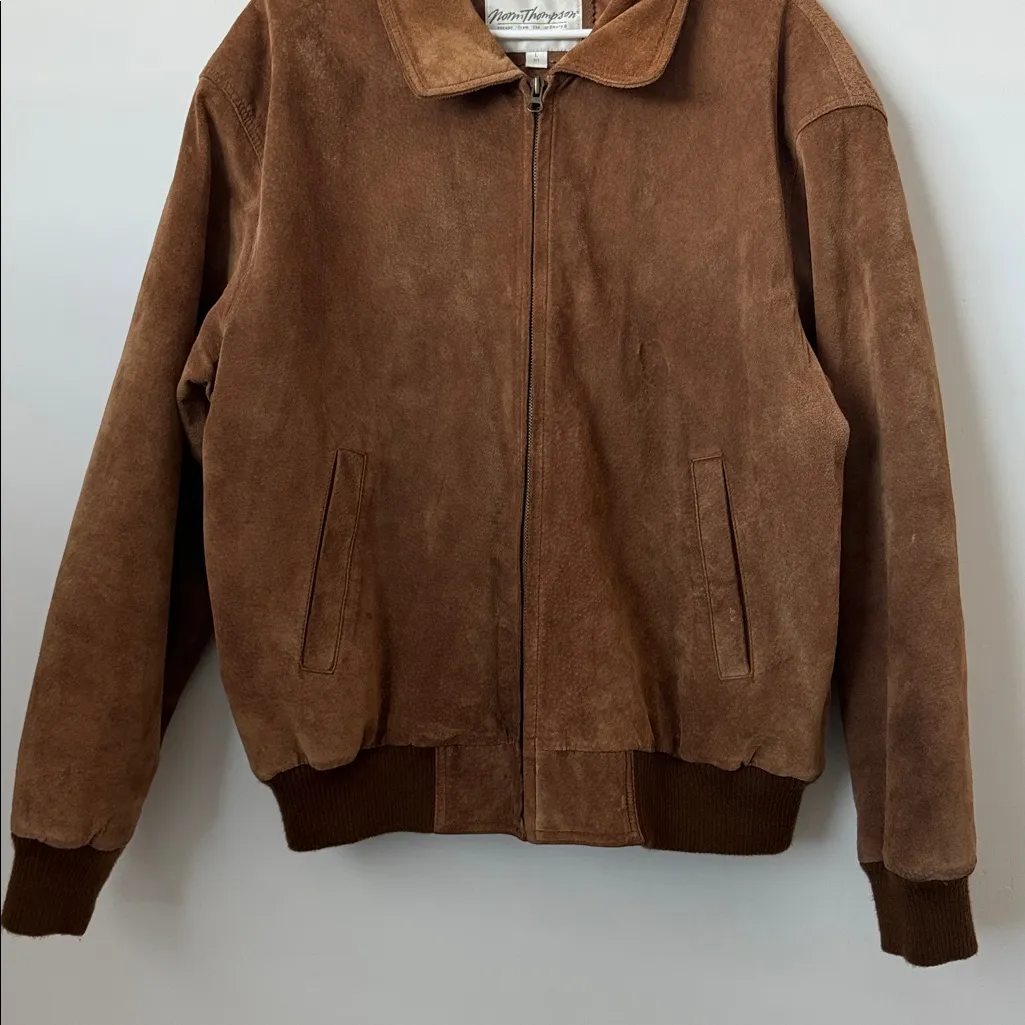 Vintage 100% Suede Leather Tan Bomber Jacket Size: L Size L - Image 3