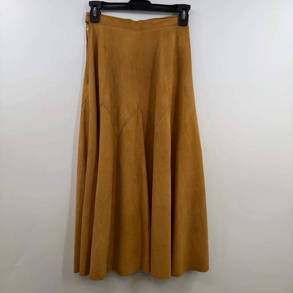 Vintage 70's Genuine Leather Made in USA soft suede western style midi skirt 3/4 Tan Size undefined - Image 6
