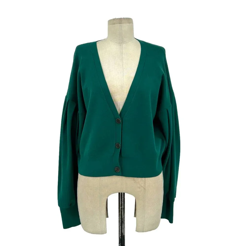 Intermix Christy Puff Sleeve Cardigan Teal Blue Green Size Large - Image 3