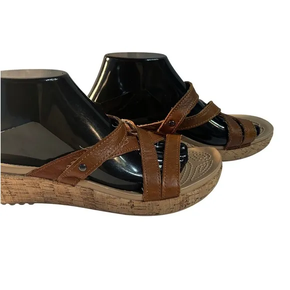 CROCS Women‎ 9W A-Leigh Beige Wedge Open-Toe Slip-On Platform Shoes Vacation - Image 3