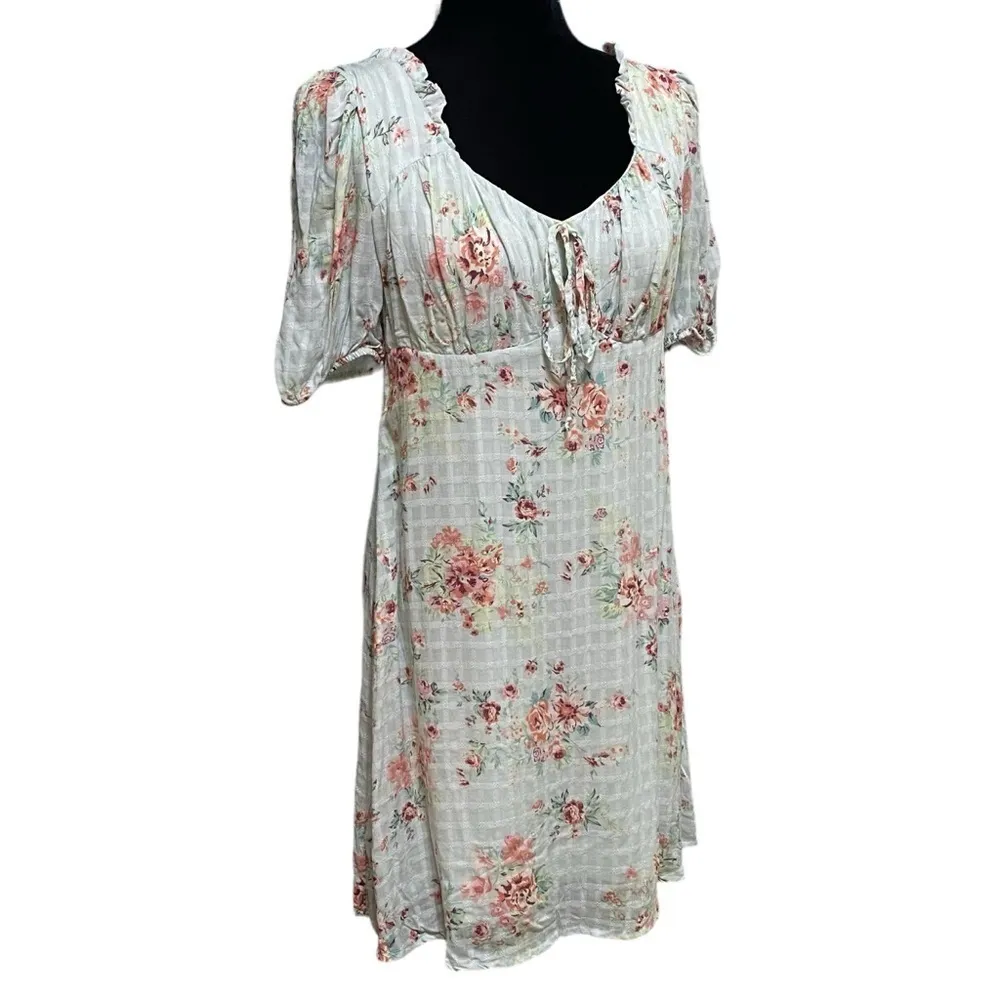 Hint of Mint Floral Plaid Babydoll Dress Large Fairy Y2K Style NWT - Image 4