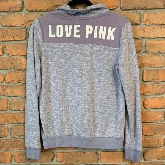 Victoria's Secret PINK Womens‎ Small Sweatshirt Purple Quarter Zip Pullover Love - Image 2