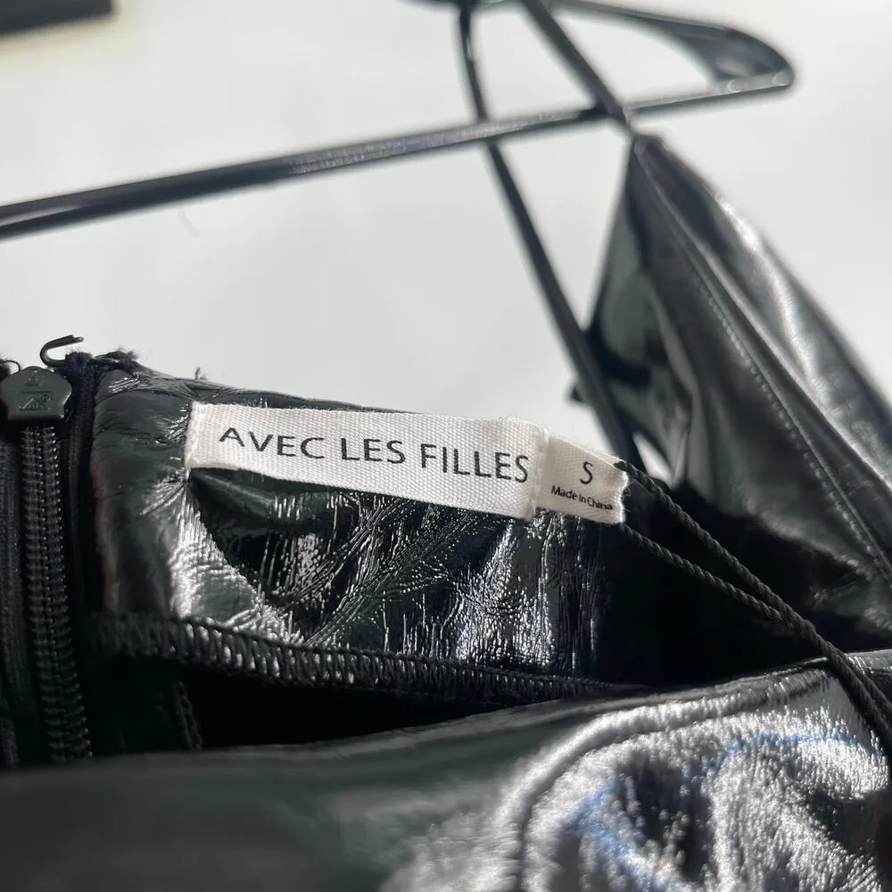 Avec Les Filles Dress SZ Small Faux Ever Leather One-Shoulder Bodycon Black NWT - Image 6