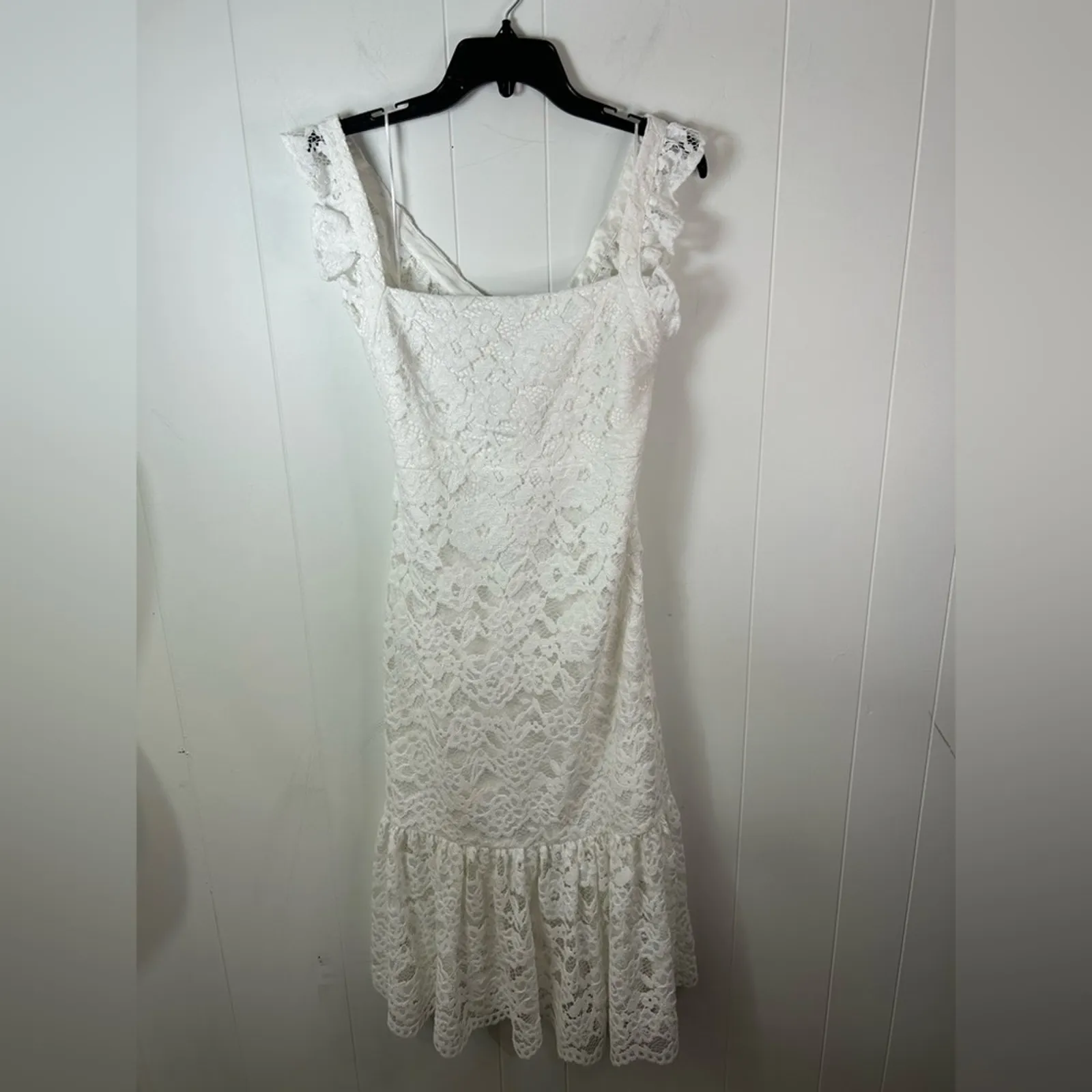 Likely X Revolve Hara Square Neckline Ruffle Cross-Back Strap Lace Midi Dress 6 - Image 4