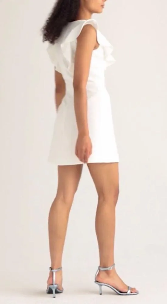French Connection‎ Whisper Ruffled V-Neck Mini Dress White Size 2 - Image 3