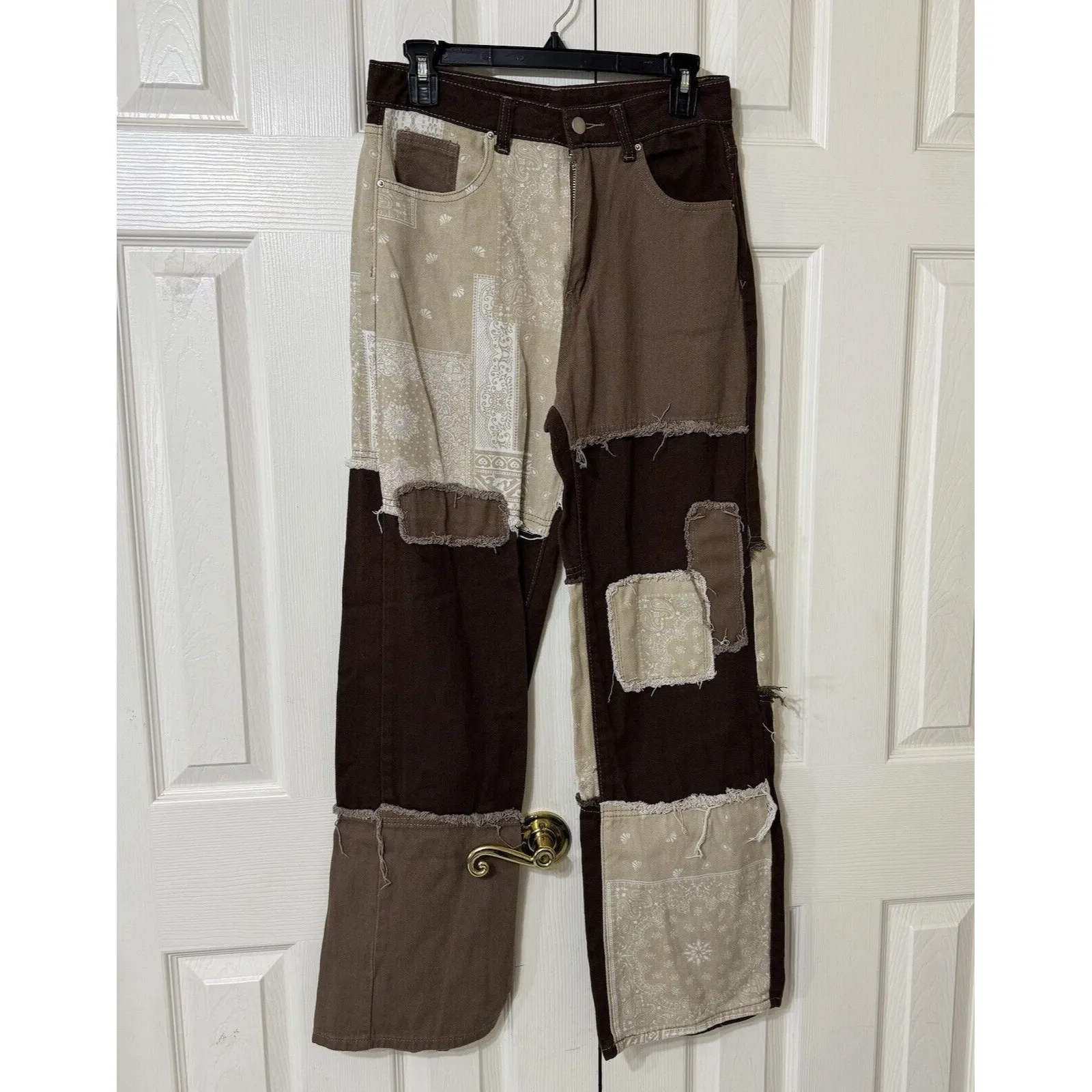 Shein Streetwear Patchwork Jeans Fringe Straight Leg High Rise Hippie Women's 4‎ - Image 3