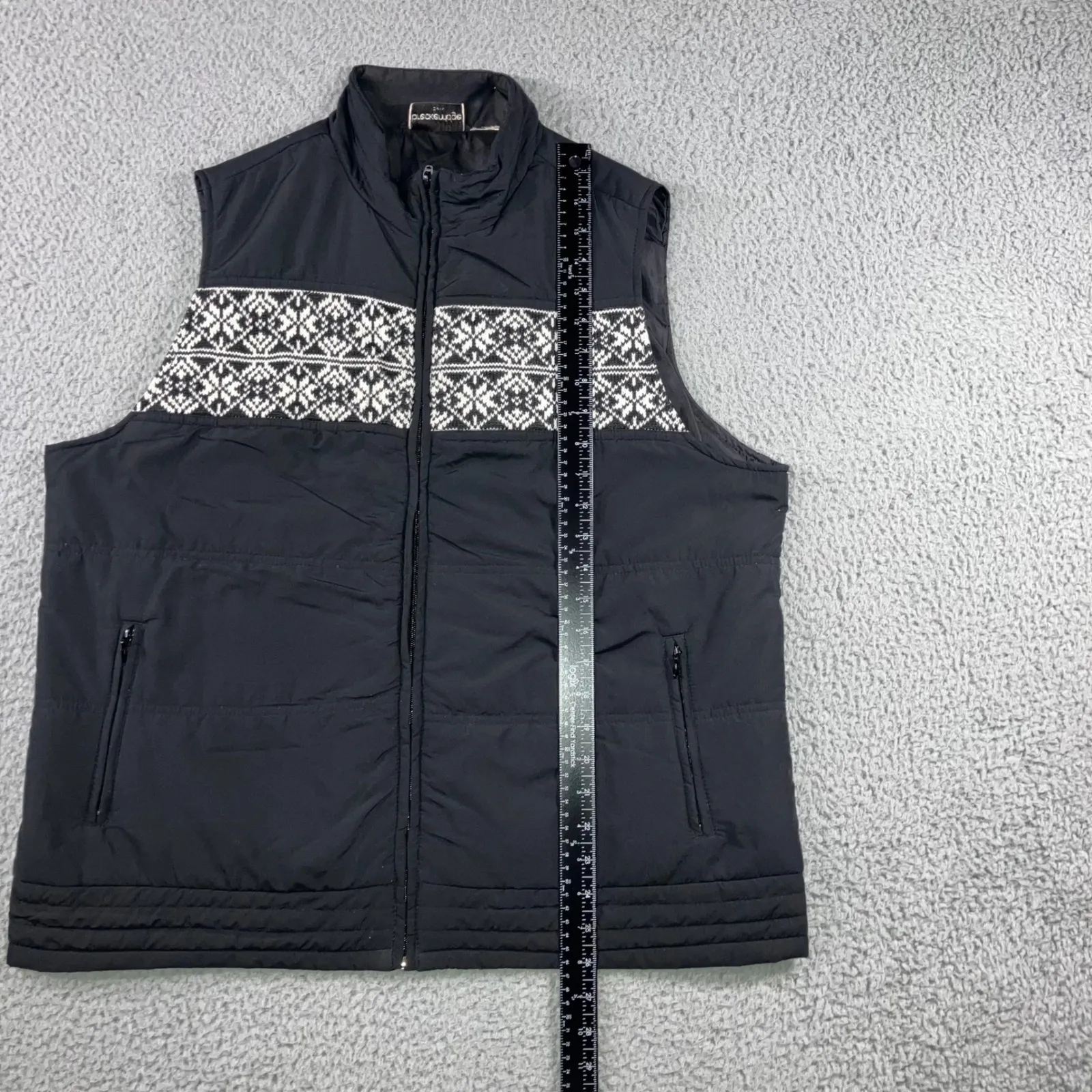 Breckenridge Vest Women XL Black White Fair Isle Pattern Colorblock Full Zip - Image 5