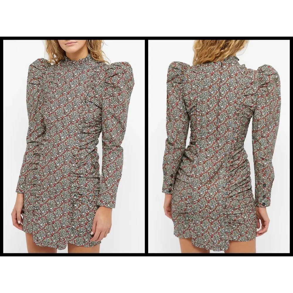 💕GANNI💕 Floral Puff Sleeve Organic Cotton Poplin Dress ~ Placid Blue 4 NWT - Image 7