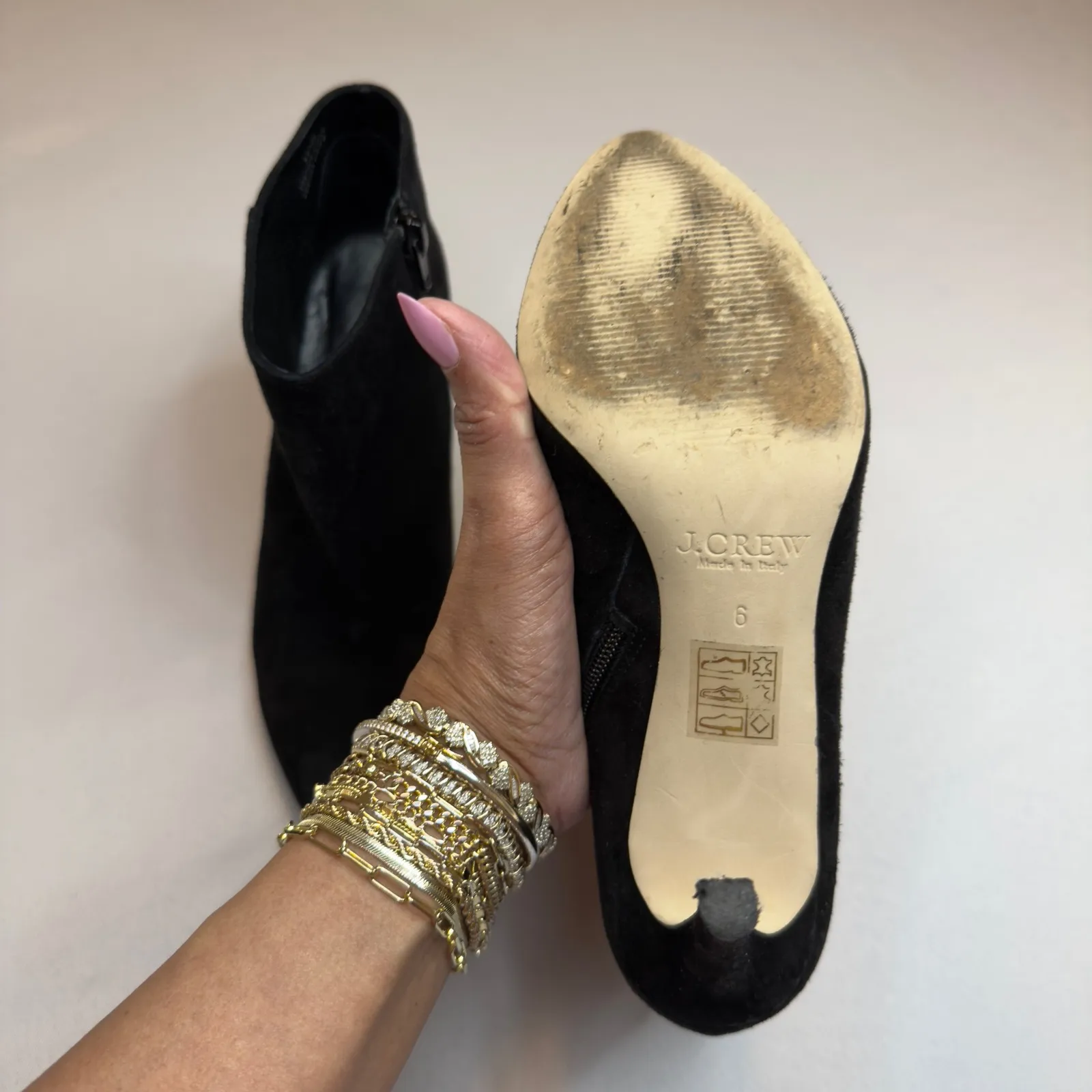 J Crew Black Suede Boots Pointed Toe Stiletto Heel Ankle Chic Trendy Size 6 - Image 5